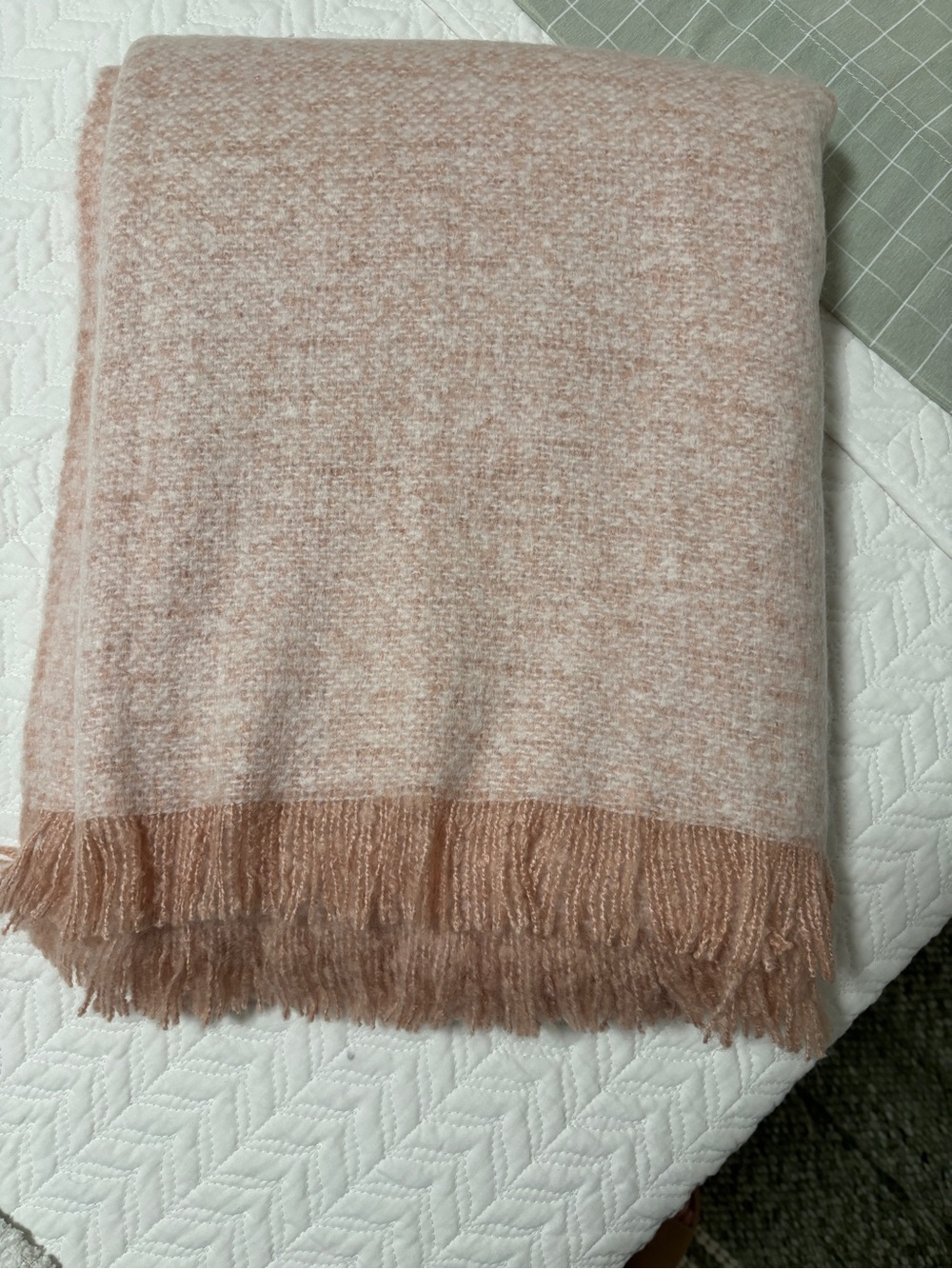 Blush Pink Knit Throw Fringe Detail 62 x 50 Inches  SKU 27